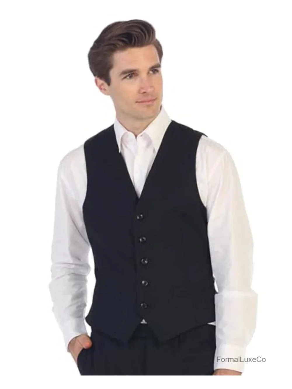 Formal Suit Vest with Real Pockets, Adjustable Back Strap, Woven Fabric, Single
